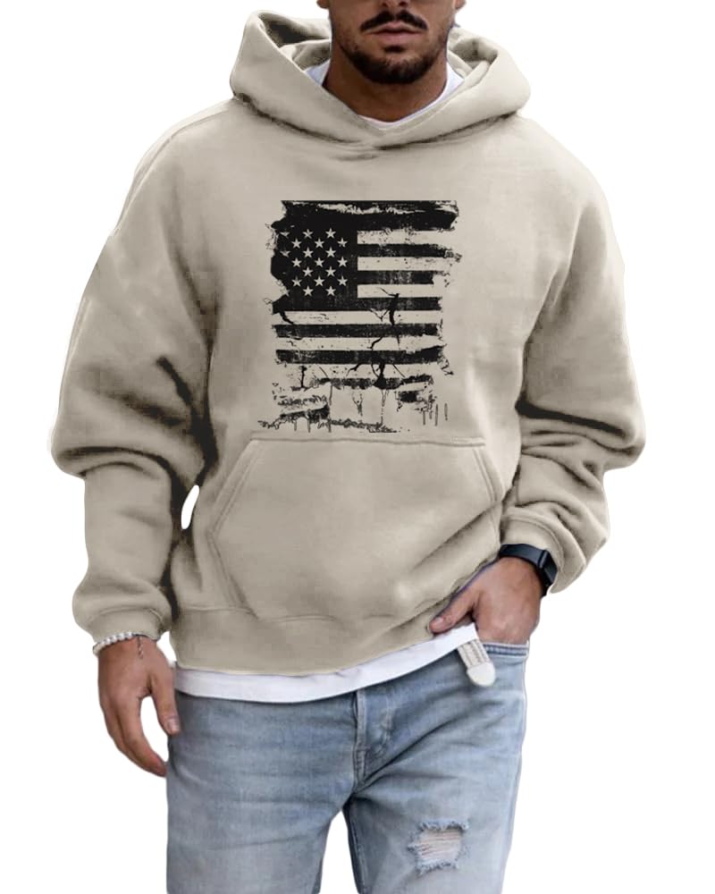 ZOCAVIA Western USA Flag Camouflage Hoodies for Men Fall Graphic Hooded Sweatshirts Vintage Cowboy Pullover Tops with Pocket