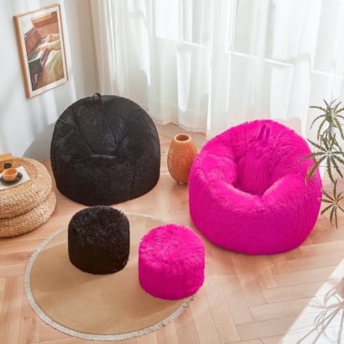 Hot Pink fluffy bean bag chair covers (No Filler), comfy Plush Hot Pink bean bag chair Cover for bedroom, stuffed animal Storage, kids adults teens girls bean bag chairs, Anti-Slip by HAIHUA - Used condition - Image 9
