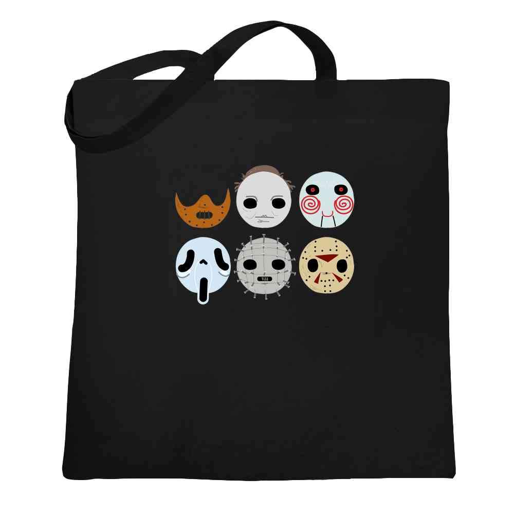 Pop Threads Horror Mask Monster Graphic Tote Bag for Women, Halloween Horror Canvas Tote Bag Vintage Horror Shirt Black 15x15 inches