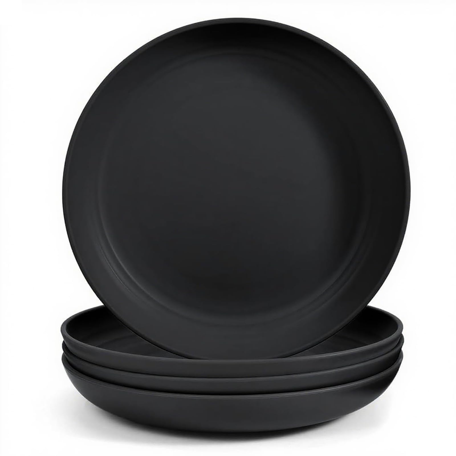 Odoland 23cm Lightweight Unbreakable Deep Dinner Plates Ultra-Durable Service Plate Dishwasher & Microwave Safe, BPA Free, for Family Indoor Outdoor Easy to Clean 4pcs Black