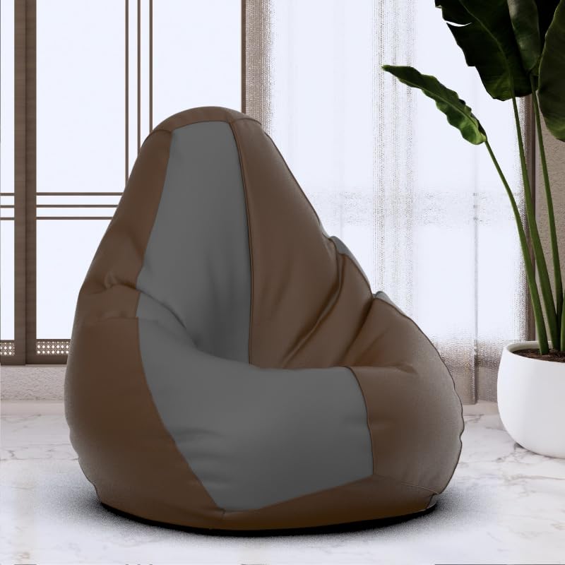 Image of Bean Bag Chair Cover | Size: 1XL | Color: Brown Dark-Grey | Without Beans | Premium Leatherette Cover (CMF 3468)