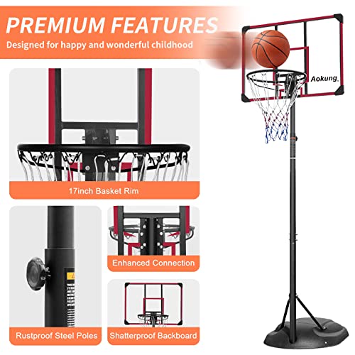 Aokung Teenagers Height Adjustable 7.5-9.2 'Basket 32 ''Backboard Portable Basket System For Indoor & Outdoor Use, Black #TOP4