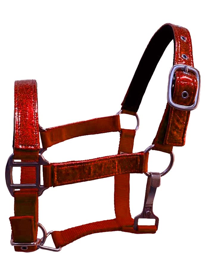 Equitem Cob Size 2 Ply Nylon Halter with a Flake Free Glitter Accent (Red)