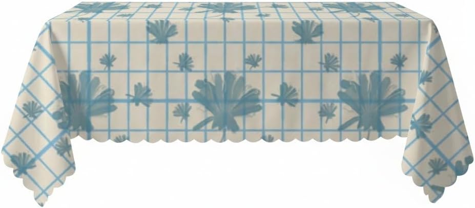 Geometric Grids and Floral Table Cloth 60x120 in, Reusable Mid Century Cowgirl Birthday Party, 4Th Birthday Decorations Girl Fun Table Cloth for Restaurant Holiday Galentines Party Cover