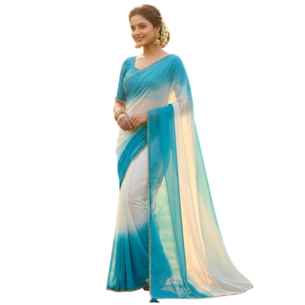 ab silk STAR GEORGETTE BEAUTIFUL COLOR COMBINATION WITH LACE BORDER WORK SAREE & RUNNING BLOUSE-picture-32