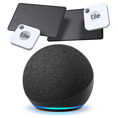 Tile Mate + Slim (2020) 4-Pack (2 Mates, 2 Slims) - Bluetooth Tracker, Item Locator & Finder for Keys, Bags, Wallets, Tablets and More with New Echo Dot 4th Gen Smart Speaker Alexa Charcoal