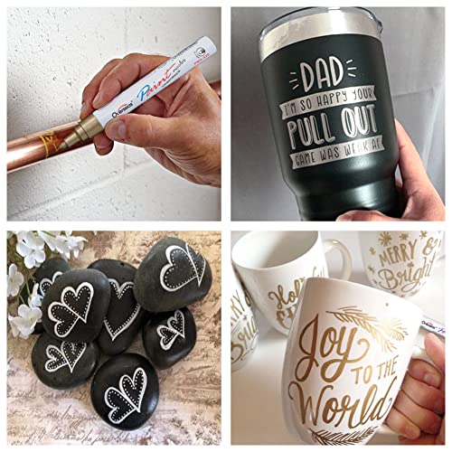 Gold And Silver Paint Marker Pens - 6 Pack Permanent Oil Based Metallic Paint Pen, Medium Tip, Quick Dry And Waterproof Markers For Rock, Wood, Fabric, Plastic, Canvas, Glass, Mugs #TOP2