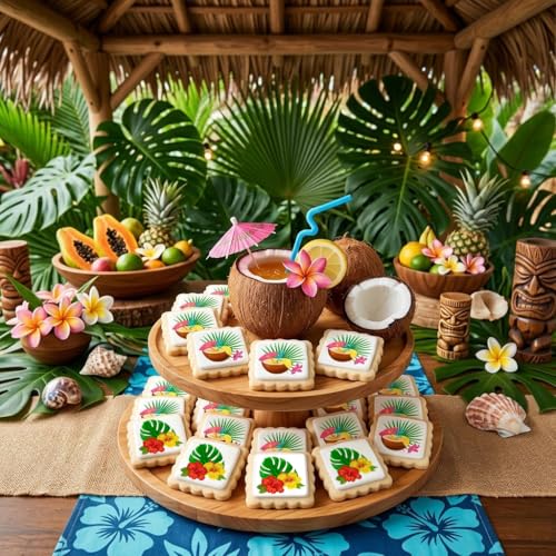 Image of Luau Cookies Hawaiian Themed Tropical Party Favors | Individually Wrapped 24 Pack Cookie | Hawaii Luau Summer Theme Birthday Kids Adults Treats snacks Hibiscus