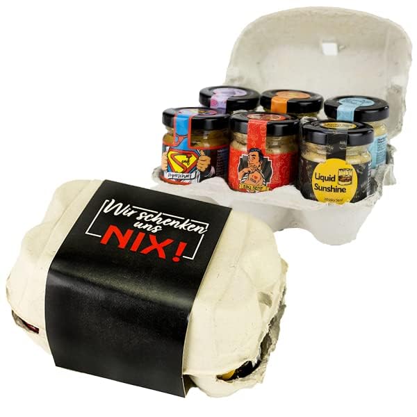 Geschenkset 'Wir schenken uns nix', Altenburger Original Senf-Set als Geschenkidee für Männer und Frauen, Präsentkorb, Präsent-Box als Geschenk für Ostern in der Eierschachtel