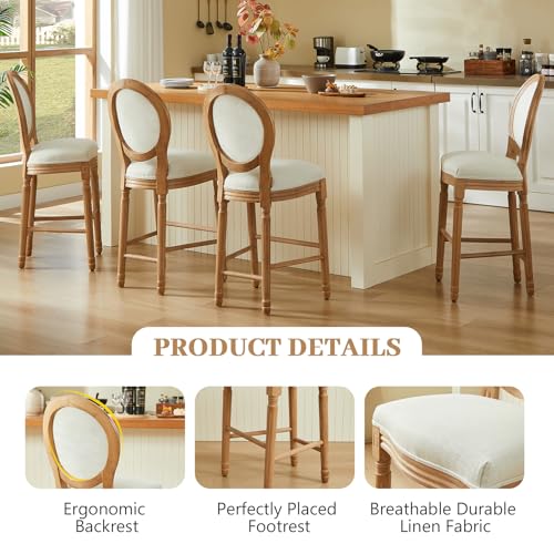 Image of Virabit Counter Height Bar Stools Set of 2, French Country Bar Stool with Solid Wood Frame and Upholstered Seating, Vintage Bar Chair