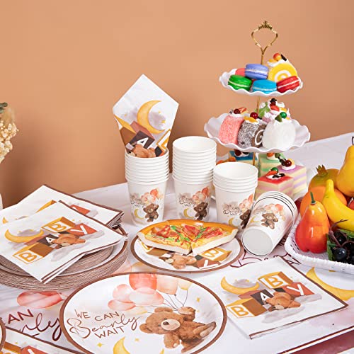 Ottpoom Teddy Bear Baby Shower Decorations We Can Bearly Wait Party Paper Plates Napkins Cups And Brown Teddy Bear Table Cloth For Boy Girl Birthday Baby Shower Party Supplies, Serve 30 #TOP3