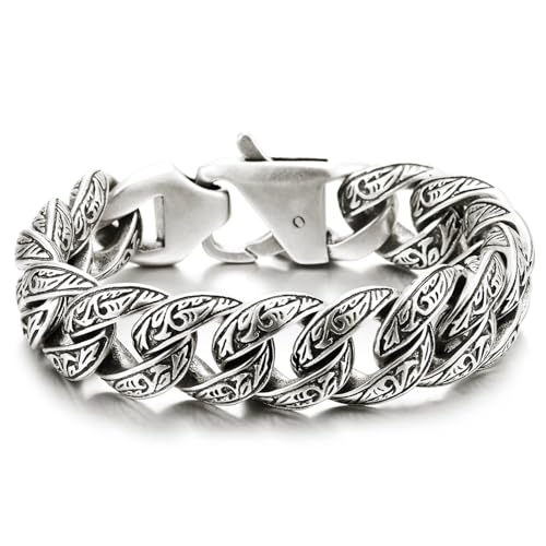 COOLSTEELANDBEYOND Mens Steel Vintage Fancy Curb Chain Bracelet with Tribal