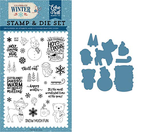 Echo Park Paper Company Happy Winter Die & Stamp Set die, stamp, Red, Blue, Navy, Green, White