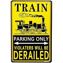 Framendino, Metal Sign Train Wall Decor 8x12" Parking Only Vintage Decoration Retro Railroad Crossing Signs for Home Room Trains Gifts