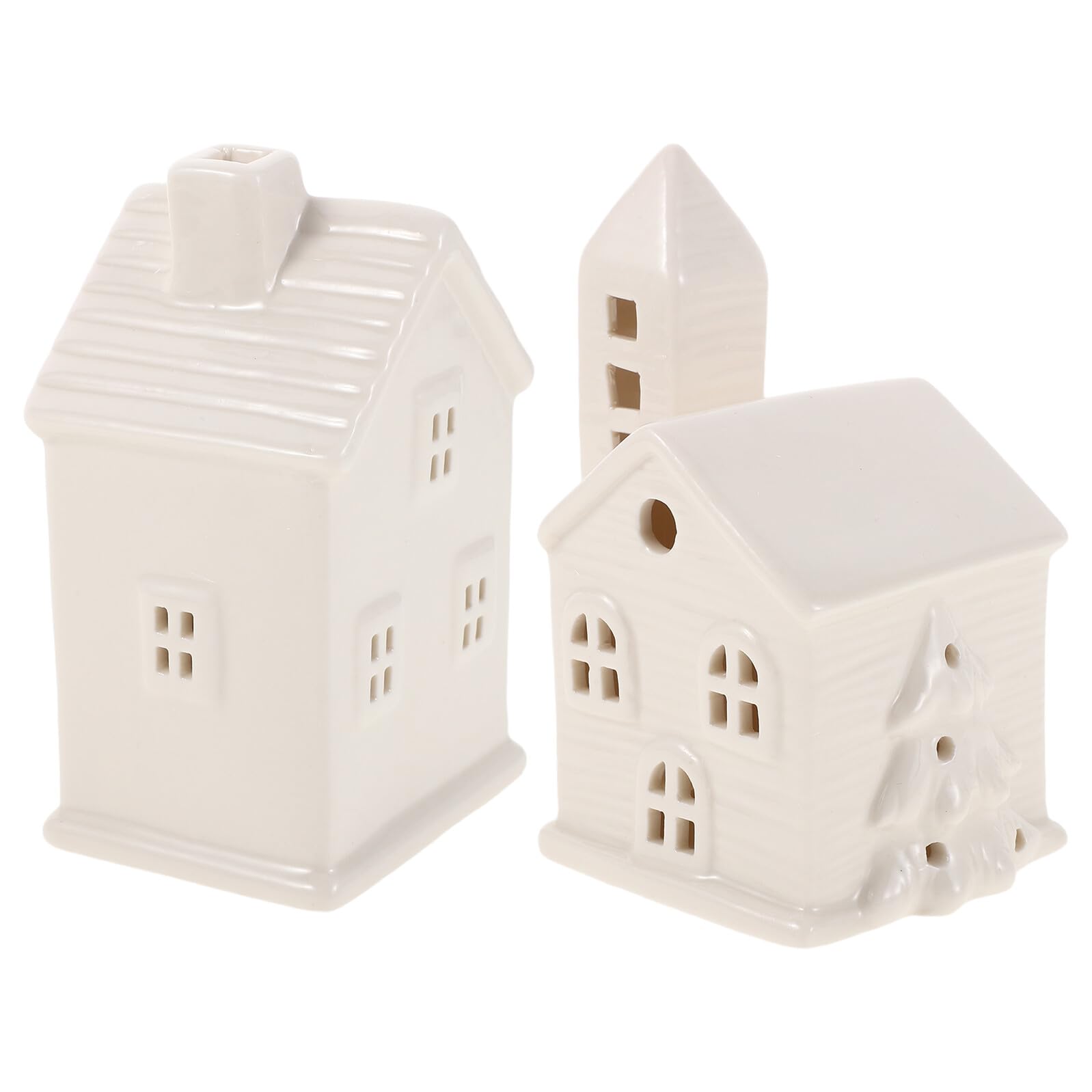 OUNONA 2 Szt. Częściowy Ceramicznych Domków z LED Ręcznie Malowane Dekoracje Świąteczne Do Zawieszenia Choince i Stół Rustykalny Urok Stylu Wiejskim Bezpieczne Oświetlenie Boże Narodzenie