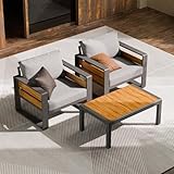 ZANDOR Aluminum Outdoor Patio Furniture - 2 Pcs Armchairs and Coffee Table, All-Weather Metal Modern Outside Furniture with Washable Thick Cushion for Garden/Backyard/Porch, Grey