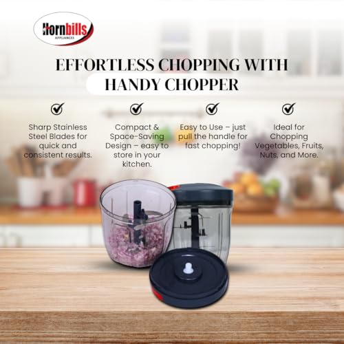 Image of Hornbills Vegetable Manual Chopper with 5 Blades 1000ml Kitchen Multi Blade Food Chopper for Vegetables Onion Garlic Hand Chopper Stainless Steel Blade Compact Vegetable Portable Mini Chopper | Red