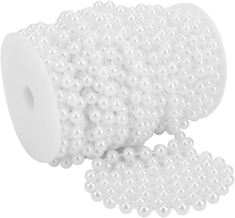 20m Pearl Bead String, 10mm Craft String Faux Pearl Beads Garland Roll Strand for DIY Doors Wedding Decoration (White)