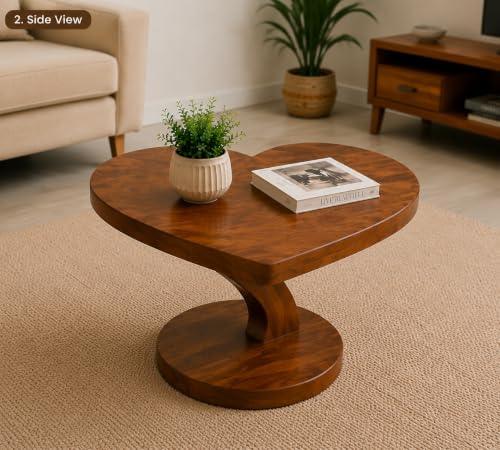 Image of Sheesham Wood Heart Shape Coffee Table for Living Room | Wooden Center Tea Table | Accent Table | Sofa Side Table | End Table | Honey Finish