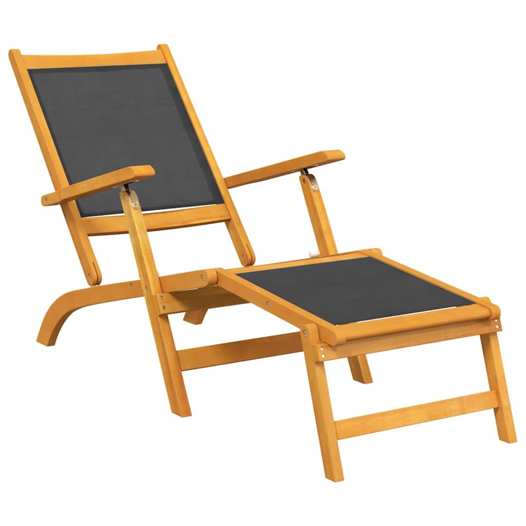 Leżak ogrodowy ze stołem, lite drewno akacjowe i tekstylen, regulowany, składany, na balkon, taras, basen, plażę, kemping, wellness