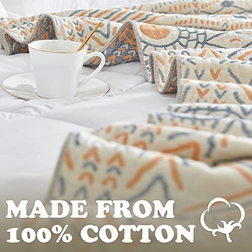 Jinchan Orange Throw Blanket 100% Cotton Blanket For Couch Twin Size Cozy Blanket Bed Decor 4 Layer Winter Blanket Boho Throw Cotton Coverlet Geometric Christmas Blanket Baby Kids Gift 80X90 Inch #TOP6