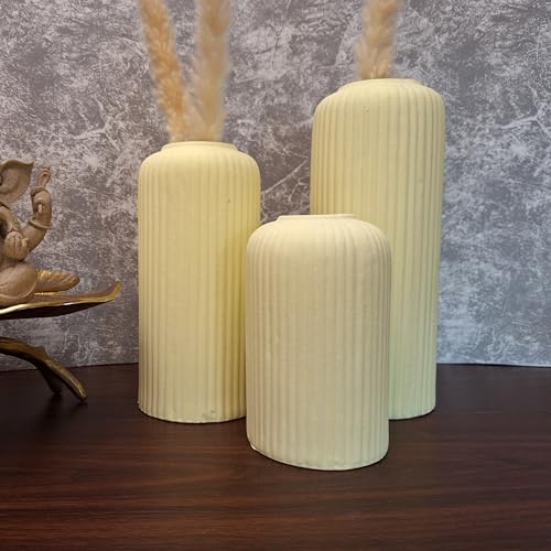 Image of KREATIVE ART'S Yellow Flower Vase for Home Decoration, Ceramic Vases for Home Decor, Home Decor Items for Living Room, (Light Yellow Vases -Set of 3 pcs)
