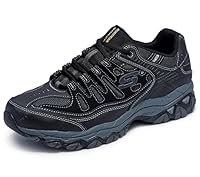 Skechers Afterburn M. Fit Fashion Sneakers – Leather Upper, Memory Foam Insole, Rubber Outsole, Black/Charcoal