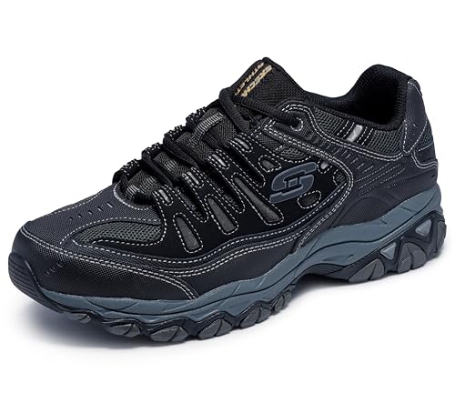 Skechers Men's Afterburn M. Fit Fashion Sneakers – Leather Upper, Memory Foam Insole, Rubber Outsole, Black/Charcoal, 10.5