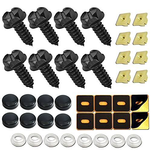 Aootf Black License Plate Screws- Stainless Steel Anti Rust License Plate Fastener and Car Tag Screw Caps for Securing License Plates, Frames, Covers on Domestic Cars and Trucks