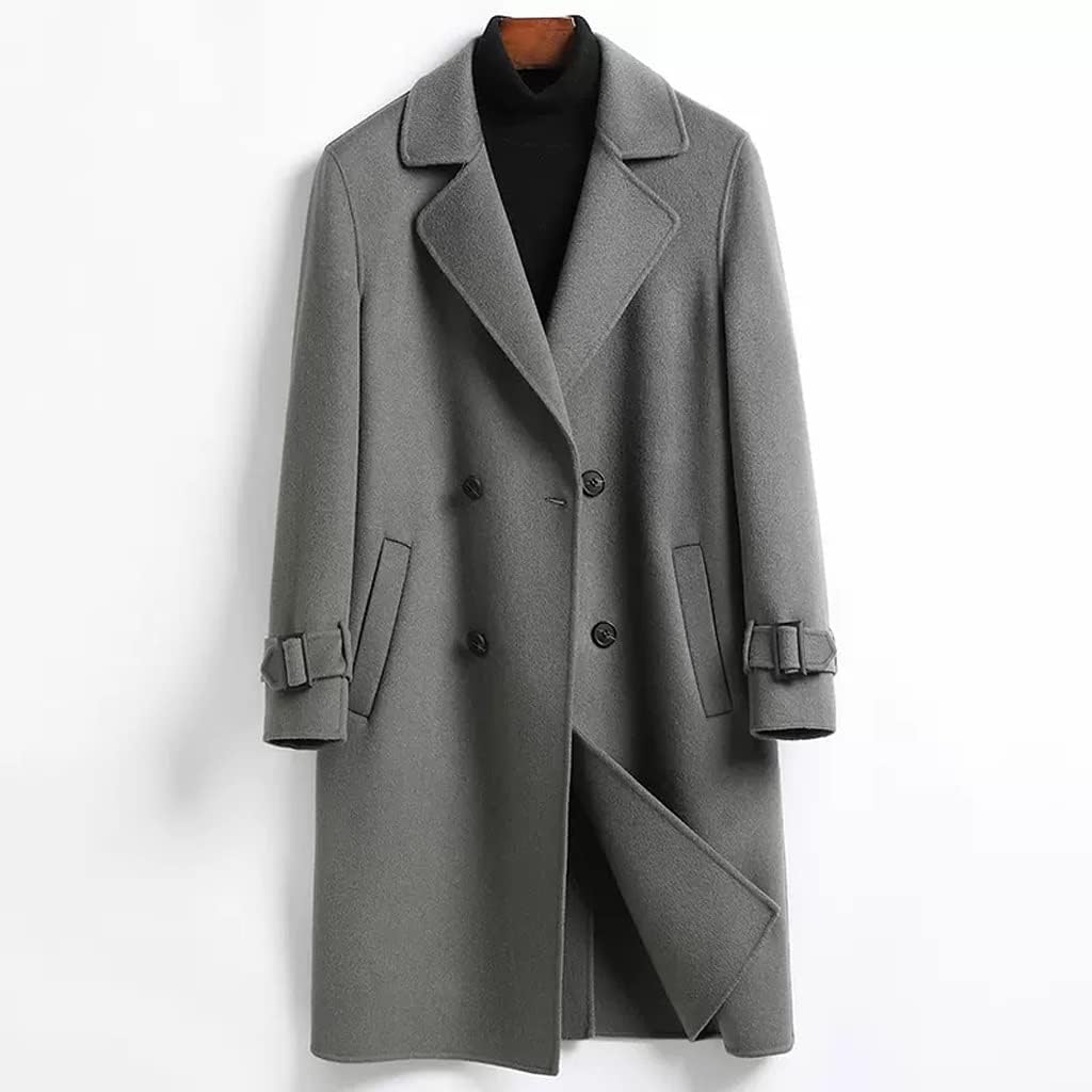 Tweed Coat Men's Long Paragraph Tweed Jacket Men's Double-Sided Coat Autumn and Winter(L Code)