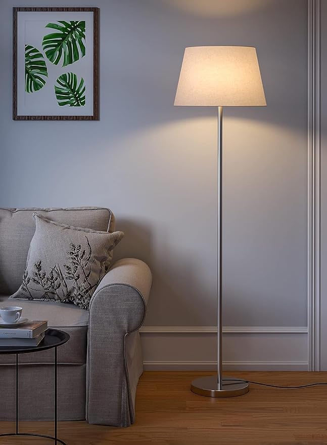 Image of Woodies & Whimsy Antique Brass Finish Standing Lamp with Fabric Shade for Living Room Bedroom Corner Decorative Lighting