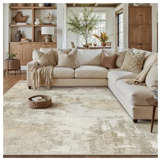 PureCozy Beige Abstraktes Teppich Wohnzimmer 200x300cm rutschfest Kurzflor Kunstwolle Schlafzimmer Teppich Waschbar Minimalistisch Bettvorleger Teppiche für Wohnzimmer Schlafzimmer Bereich Dekor