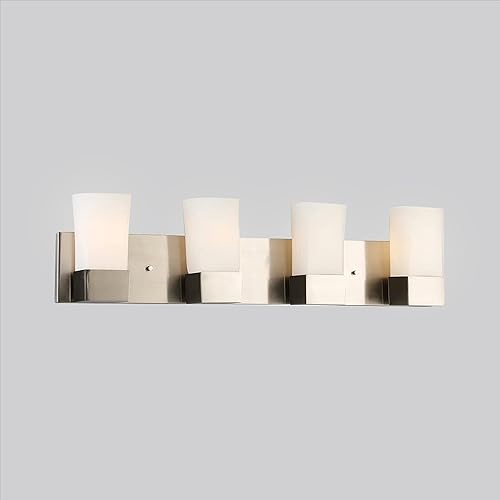 Miniatura 4 de EGLO Novela - Lámpara de tocador de 4 luces para interiores, aplique de pared regulable LED de vidrio esmerilado para baño con vidrio satinado, 27