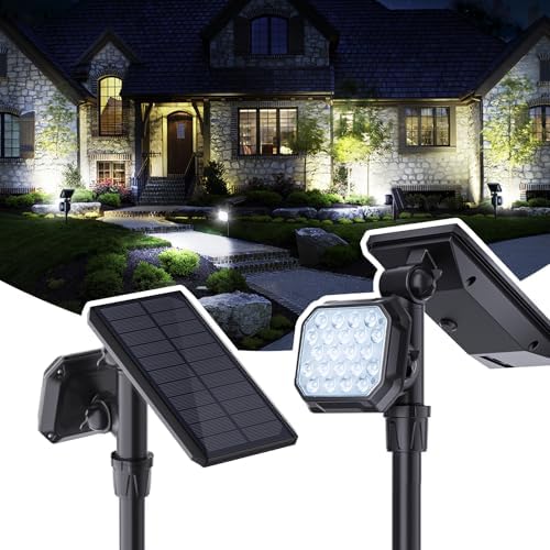 JSOT Outdoor Spotlights - Solar Spot Light Solar Lights Outdoor Waterproof Landscape Spotlights Decoration for Outside Garden Yard Driveway Tree (Cool White, 2 Pack)