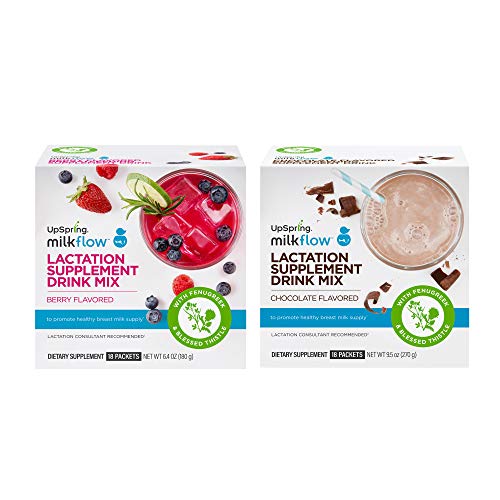 UpSpring Milkflow Fenugreek and Blessed Thistle Drink Mix, Combo Berry and Chocolate, One