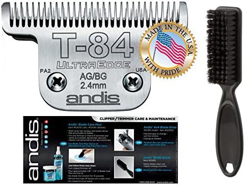 Andis Equine UltraEdge T-84 Extra Wide Horse Blade for Detachable Blade Clippers Leaves Hairs 3/32 - 2.4mm with Bonus Clening Brush