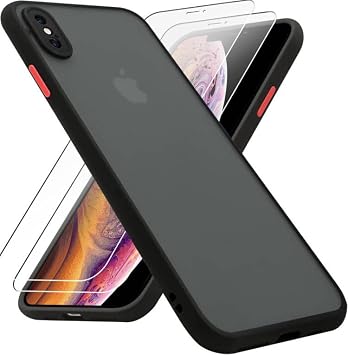 KIOMY case for iPhone Xs Max Case - 6.5" Black, Translucent Matte Cover, Soft Edge TPU Frame, Hard PC Back, 2 HD Tempered Glass Protectors