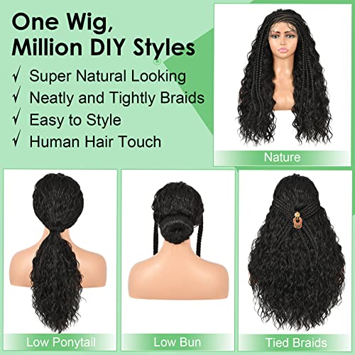 Youthfee 26 Inches 13X4 Hd Lace Front Half Braided Curly Wigs For Black Women Cornrow Pre Braided Wigs Long Curly Wigs With Baby Hair Half Braids Half Curly Synthetic Lace Frontal Braid Hair Wigs #TOP2