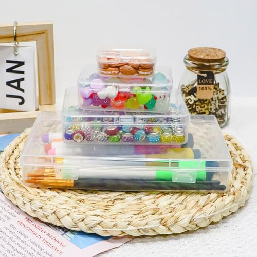 Image of ZWIN 24 Pack Mixed Sizes Rectangular Mini Plastic Containers Clear Plastic Storage Boxes with Hinged Lids 4 Sizes Clear Small Craft Storage Containers for Crafts Bead Small Items