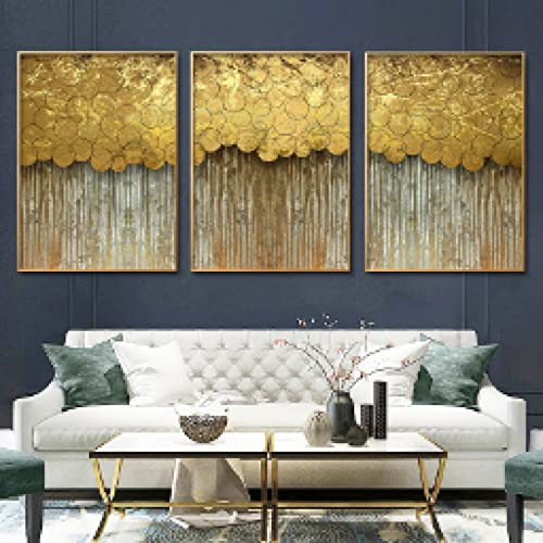Affiche art abstrait nordique 20x30cm - Lot de 3 toiles cercles géométriques dorés sans cadre