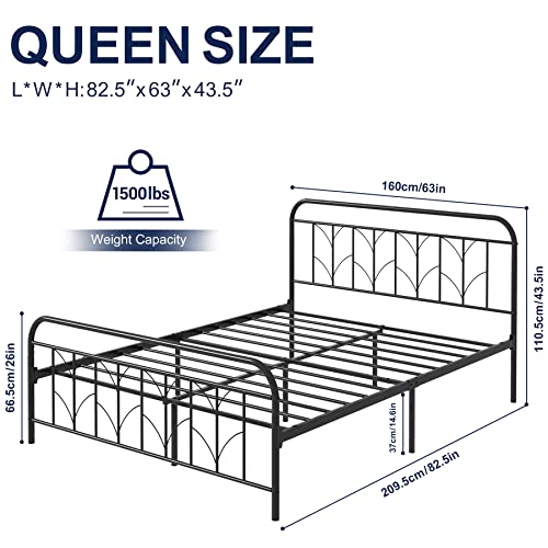 Metal Platform Bed Frame, Noise Free Non Mattress-Foundation Modern Bedframe With Headboard And Footboard, Heavy Duty Steel Slats Support With Storage Space Bed Base (Black, Queen) #TOP1