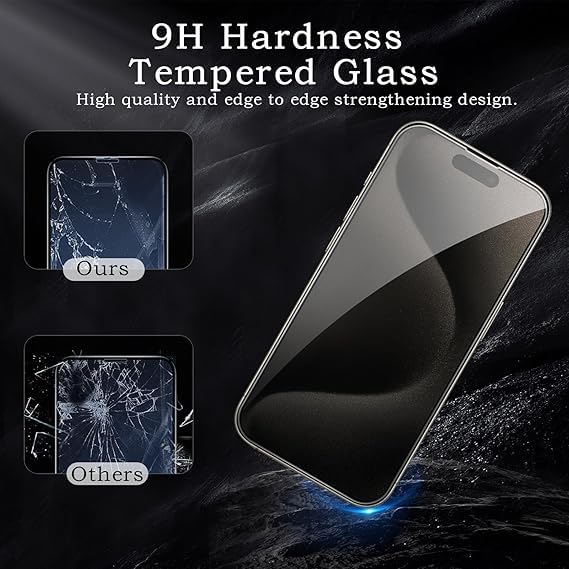 Image of [ 2+2 Pack Privacy Screen Protecor for iPhone 15 Pro Anti-Spy Shatterproof Tempered Glass with Camera Lens Tempered Glass 9H Hardness Bubble Free Anti-Glare Case Friendly