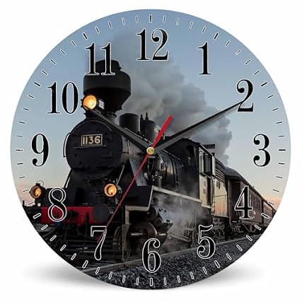 Mxocom Morning Train Wall Clock Old Steam Train Smoke Rairoad Sunrise 10 Inch Silent Non Ticking Battery Mxocom Morning Train Wall Clock Old Steam Train Smoke Rairoad Sunrise 10 Inch Silent Non Ticking