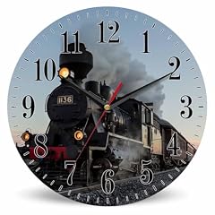 Mxocom Morning Train Wall Clock Old Steam Train Smoke Rairoad Sunrise 10 Inch Silent Non Ticking photo Mxocom Morning Train Wall Clock Old Steam Train Smoke Rairoad Sunrise 10 Inch Silent Non Ticking