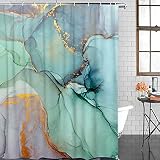 Marble Shower Curtain 96 inches Long Teal and Turquoise Abstract Geometric Shower Curtains for Bathr