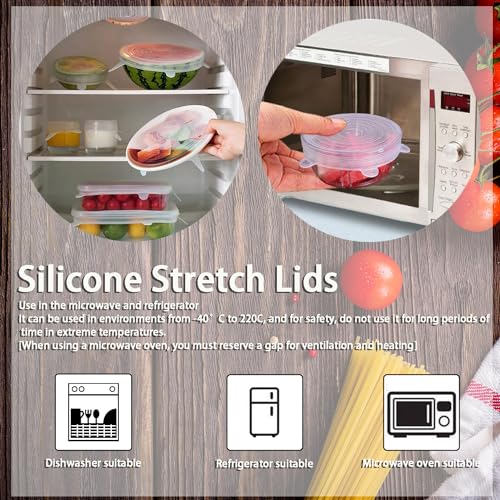 6 Pcs Silicone Stretch Lids Reusable and Durable Silicone Container Covers for Food Storage Expandable Bowl Covers Dishwasher & Freezer Safe (2.56in)