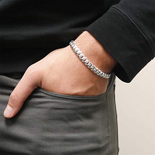 Sterling Silver Italian Solid Miami Cuban Link Chain Bracelet For Men 8.5Mm 10.5Mm- 925 Sterling Silver Curb Cuban Bracelet For Men, Silver Cuban Link Chain, Mens Silver Bracelet (8.5, 8.5Mm) #TOP2