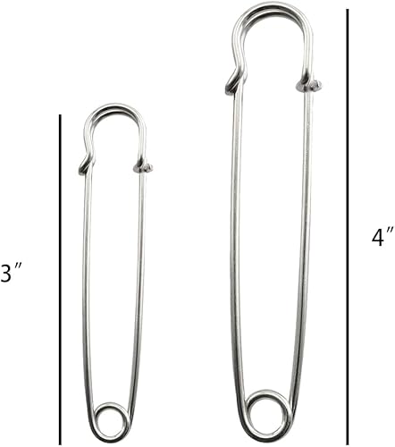 Miniatura 2 de Pasadores de seguridad grandes, de 4 y 3 pulgadas, variados, 30 pasadores de seguridad de acero inoxidable grandes para ropa, mantas de lona de cuero