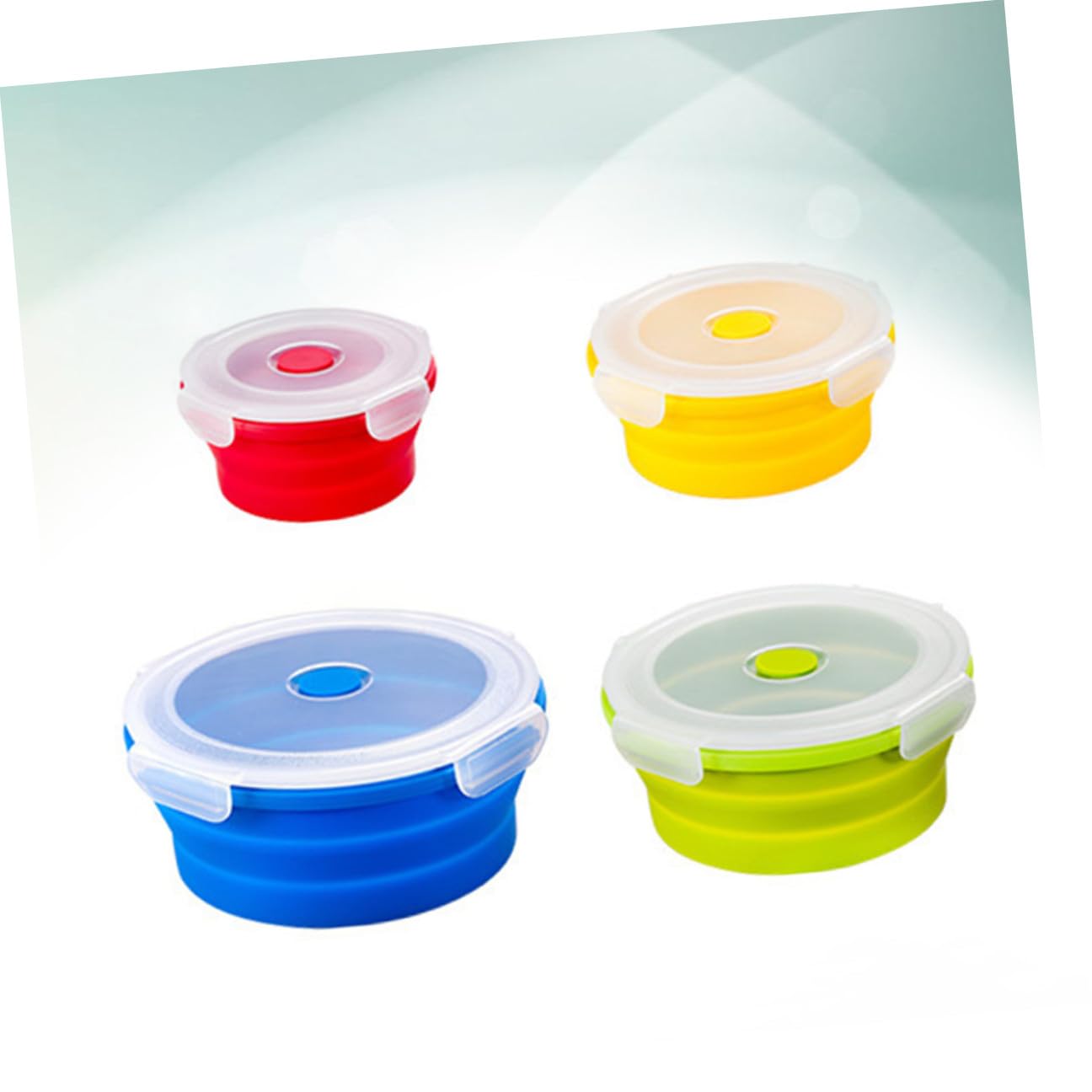 Set 4 Pezzi Contenitori Alimentari in Silicone Pieghevole 400-1200ml Lunch Box Tondo Sicuro Microonde per Pranzo All'aperto e Campeggio Colore Casuale