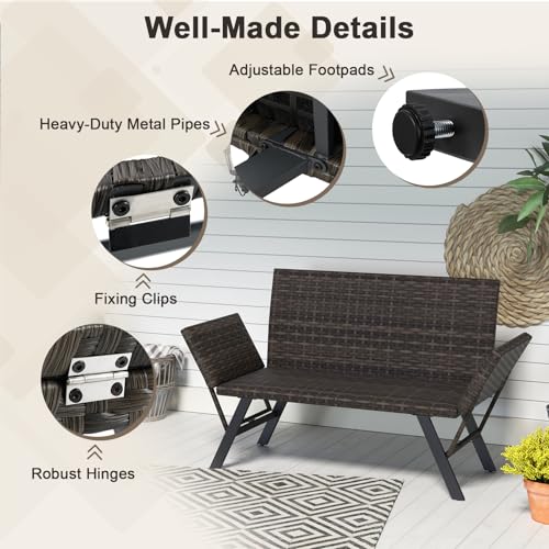 COSTWAY Garden Sofa Bed, Convertible Rattan Daybed Patio Chaise Lounge Chair with Adjustable Armrests, Quick Dry Foam Padded Outdoor Loveseat Wicker Sunbed Lounger Couch for Balcony, Yard and Porch 7 COSTWAY Garden Sofa Bed, Convertible Rattan Daybed Patio Chaise Lounge Chair with Adjustable Armrests, Quick Dry Foam Padded Outdoor Loveseat Wicker Sunbed Lounger Couch for Balcony, Yard and Porch - Image 7